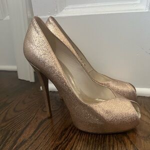 Stuart Weitzman Sparkle Peep-Toe Pumps in -Gold